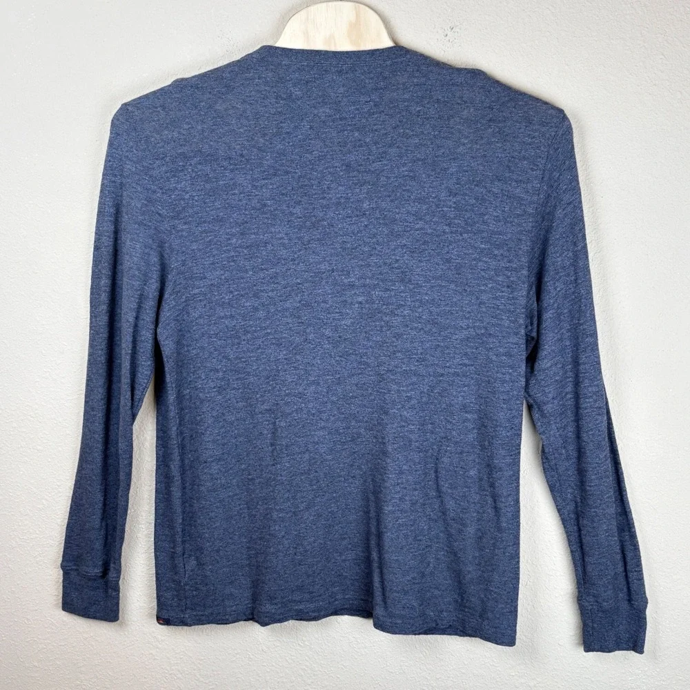 Faherty Mens XL Henley Shirt Blue Long Sleeve 100% Cotton Heathered Ribbed Cuff